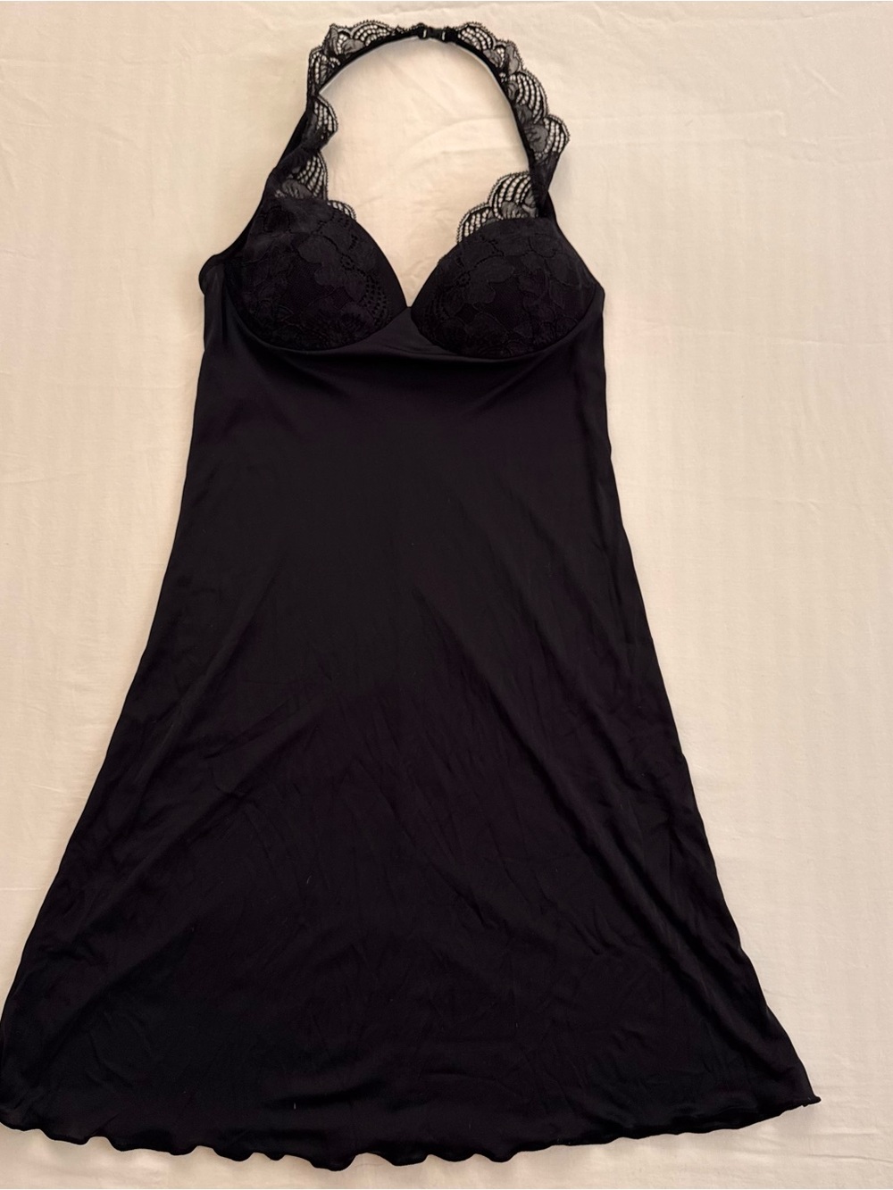 Black Lace-Detail Nightdress Halter Slip